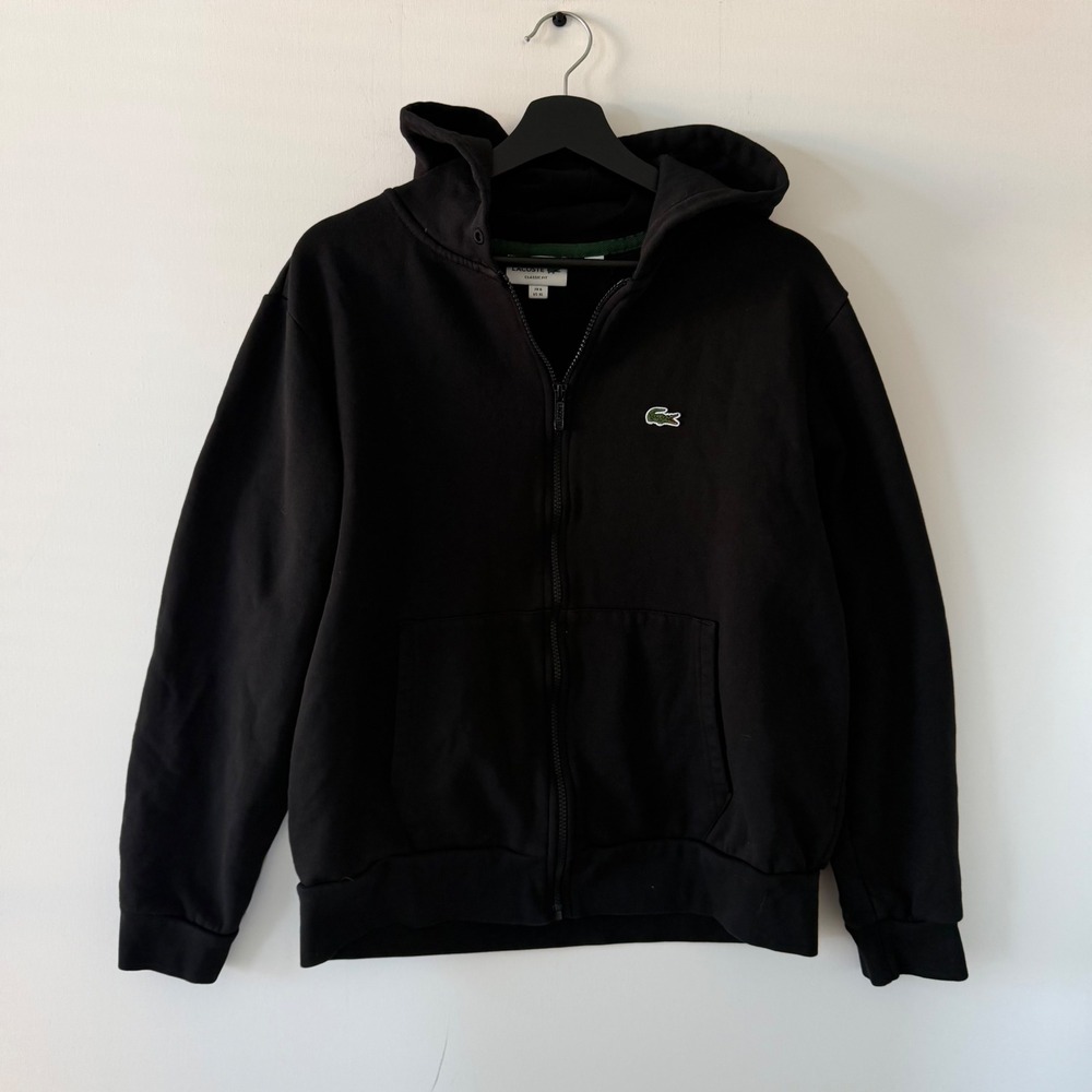 Lacoste Mens Classic Fit Full Zip Hoodie Black XL FR 6 Logo Patch